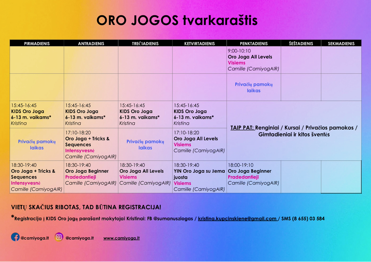 Camiyoga oro joga aerial yoga camiyogair pamoka kaunas timetable 87690 rugsėjis Camiyoga oro joga aerial yoga camiyogair pamoka kaunas studija tvarkaraštis